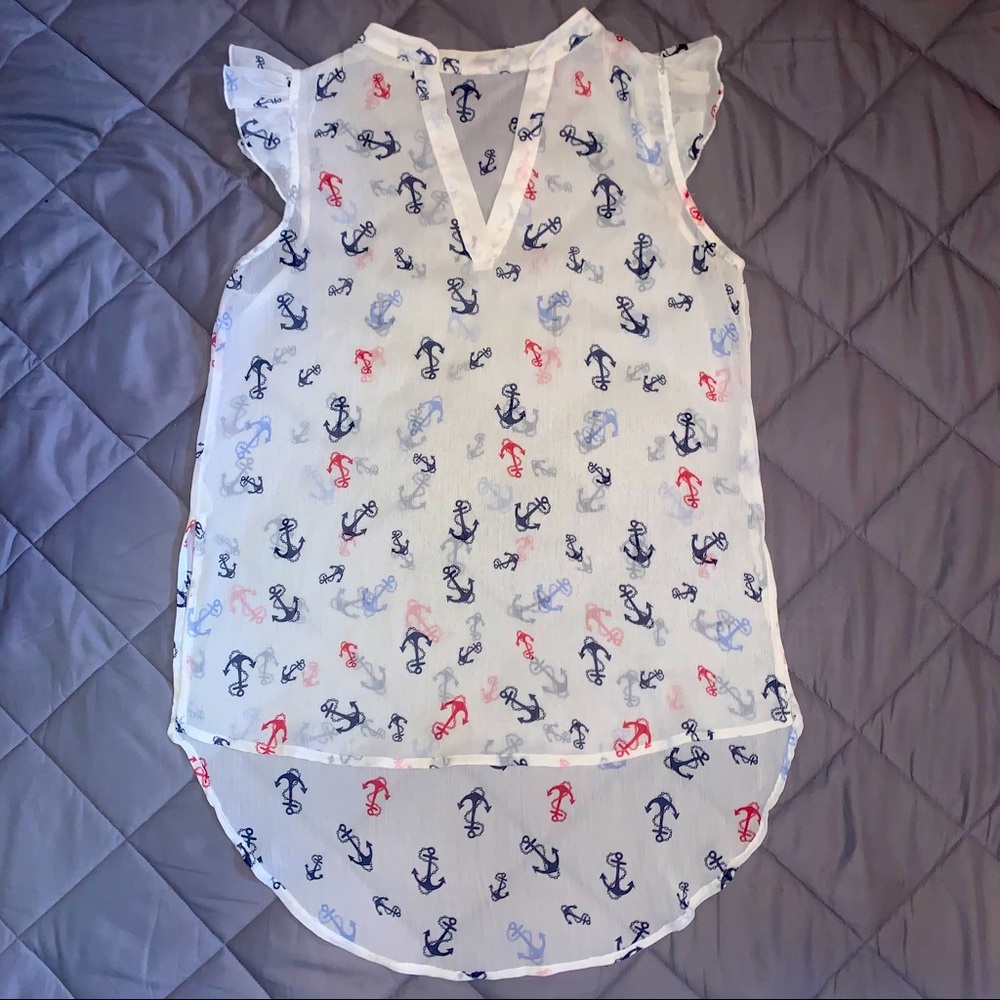 Red and Blue Anchor Print Top